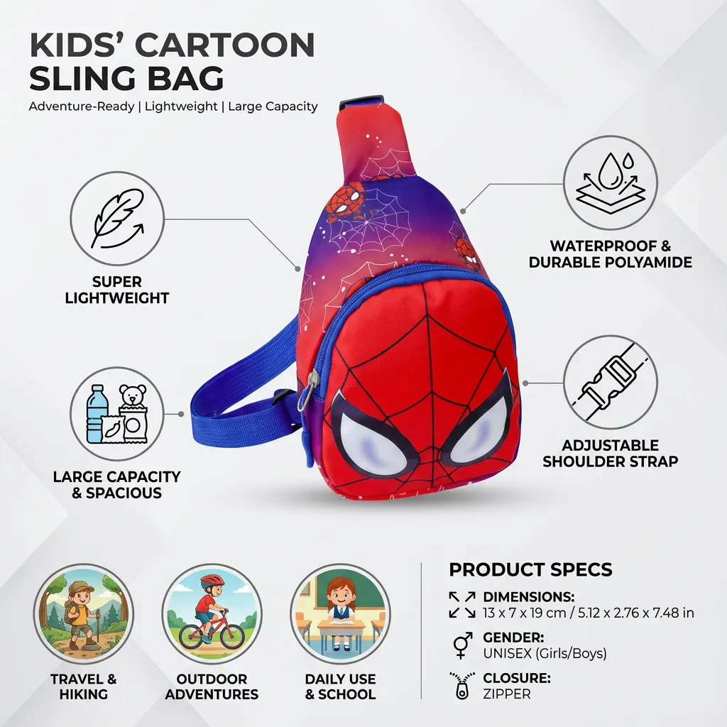 Kids' Cartoon Sling Bag Large Capacity Travel Hiking Chest Bags