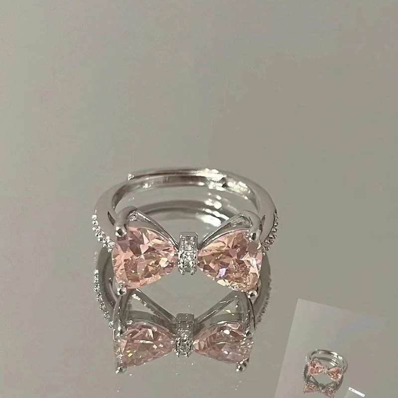 Bow Rings for Women Dainty Zirconia Bowknot Rings Adjustable Rings