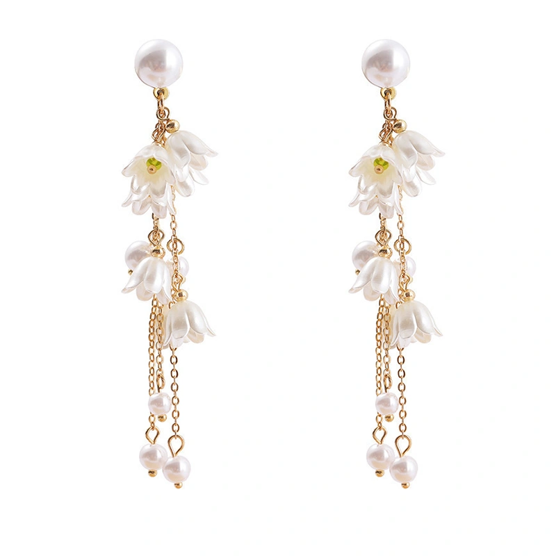 Dangle Earrings for Women Floral Pearl Long Tassel Pendant Earrings