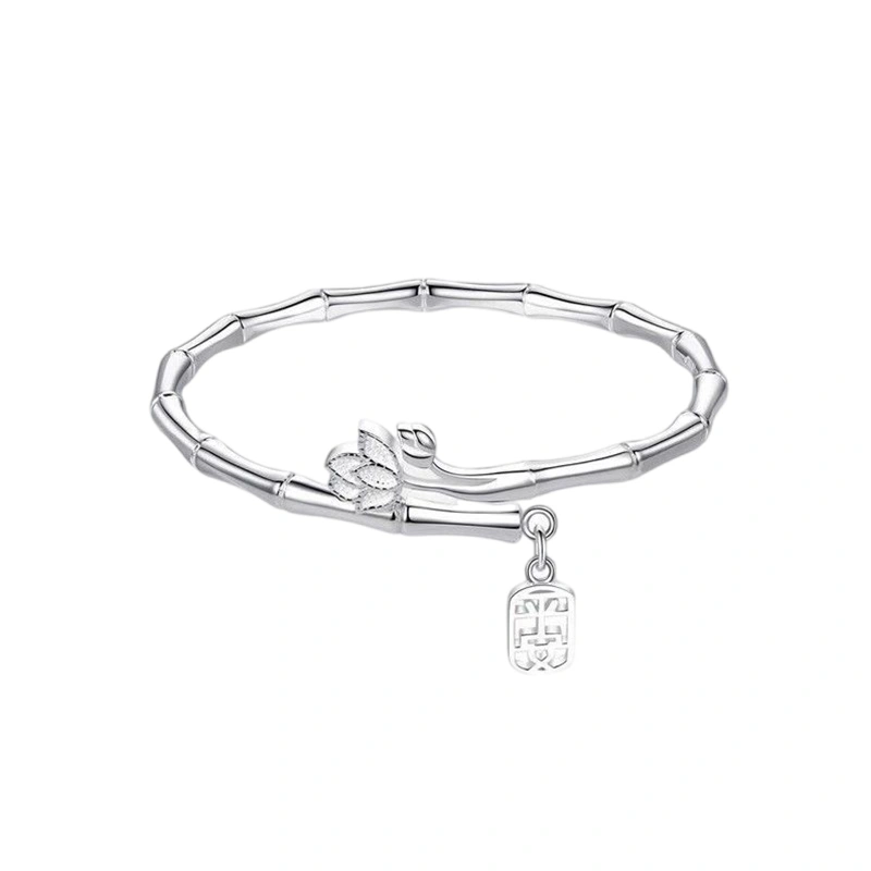Chinese Style Lotus Bracelet for Women Adjustable Open Bangle