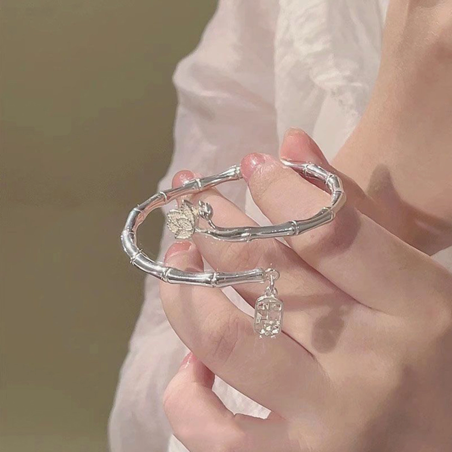 Chinese Style Lotus Bracelet for Women Adjustable Open Bangle