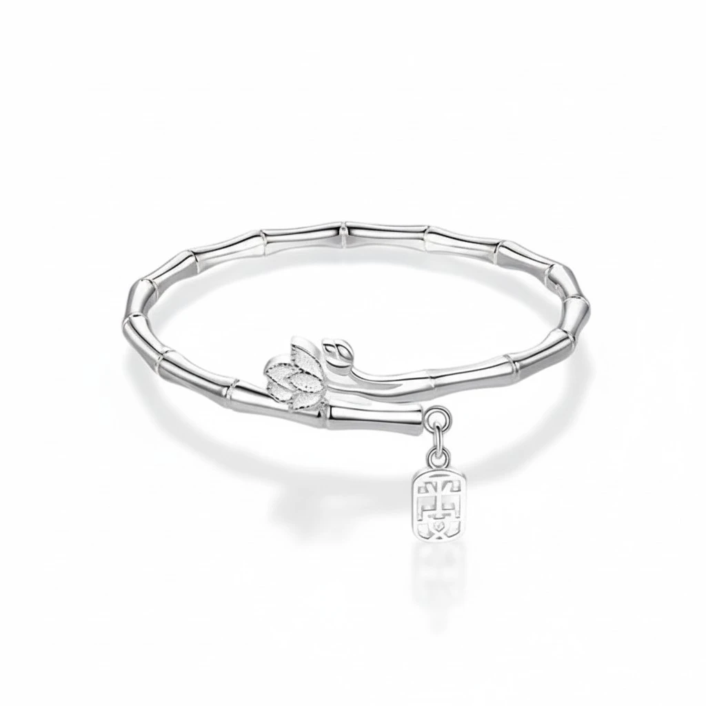 Chinese Style Lotus Bracelet for Women Adjustable Open Bangle