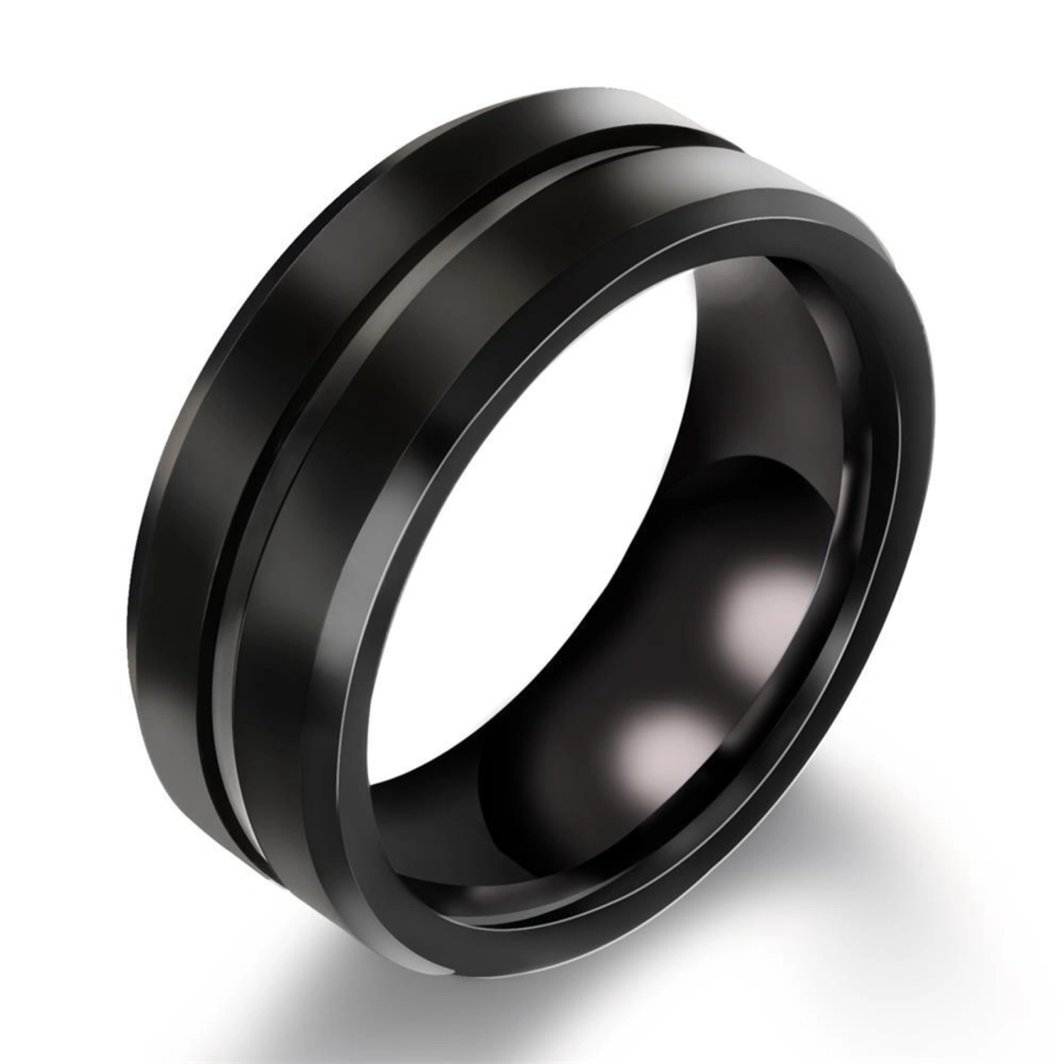 Men Band Ring 8mm Stainless Steel Groove Ring Cool Wedding Rings 