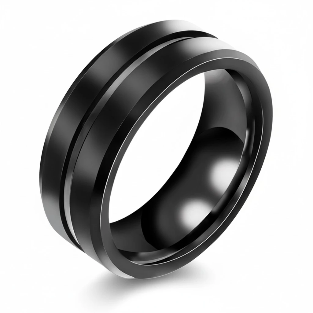 Men Band Ring 8mm Stainless Steel Groove Ring Cool Wedding Rings 