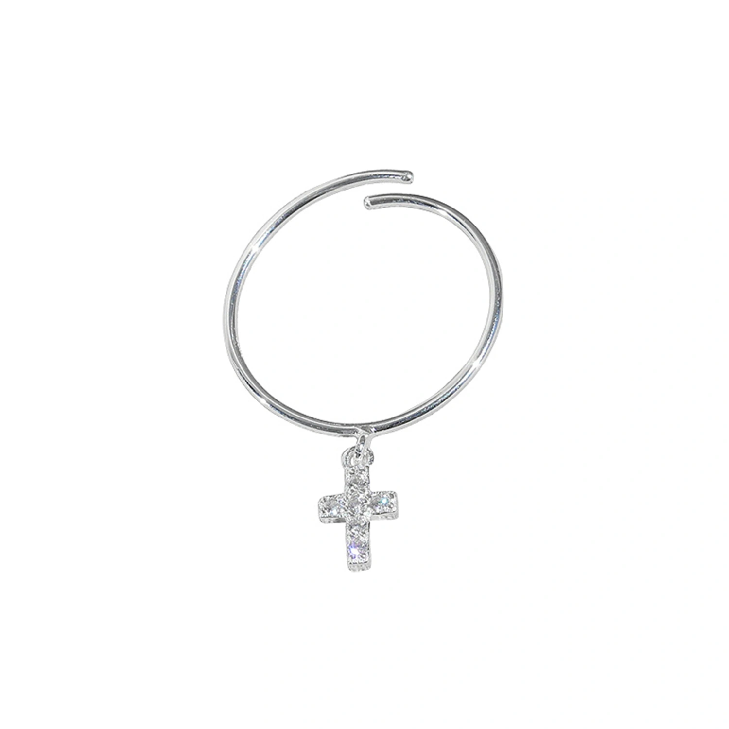 Women Rhinestone Cross Rings Fashion Simple Adjustable Open Ring 