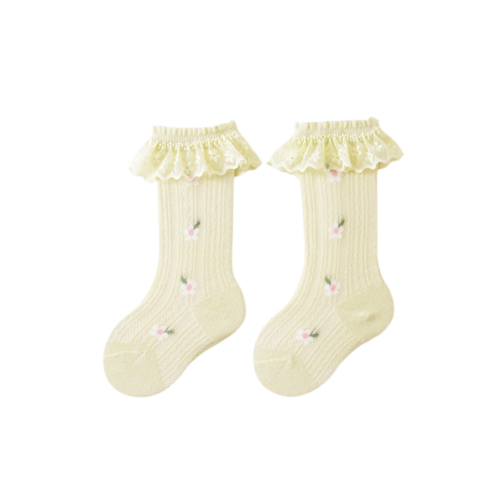 Baby Girls Knee High Socks Cute Floral Print Lace Ruffles Dress Socks 