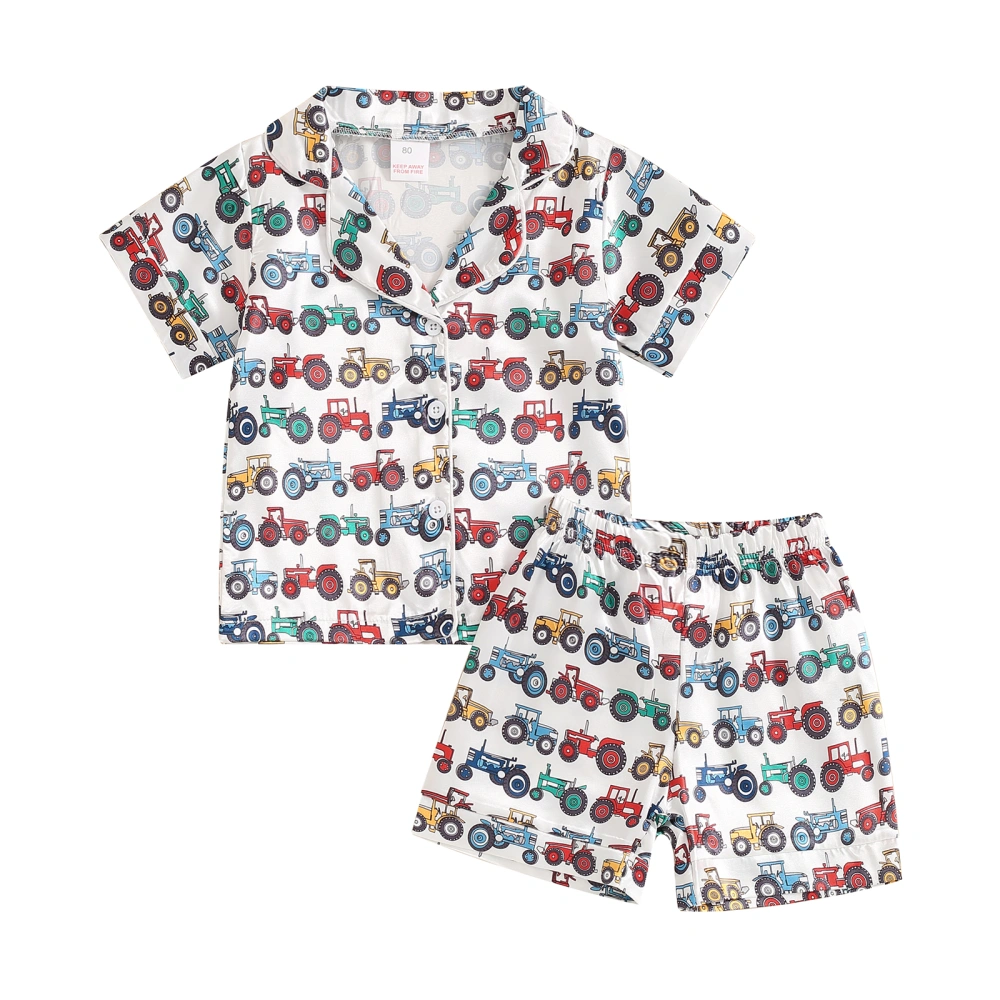 Little Boy Farm Outfits Tractor Print Short Sleeve T-Shirt Shorts