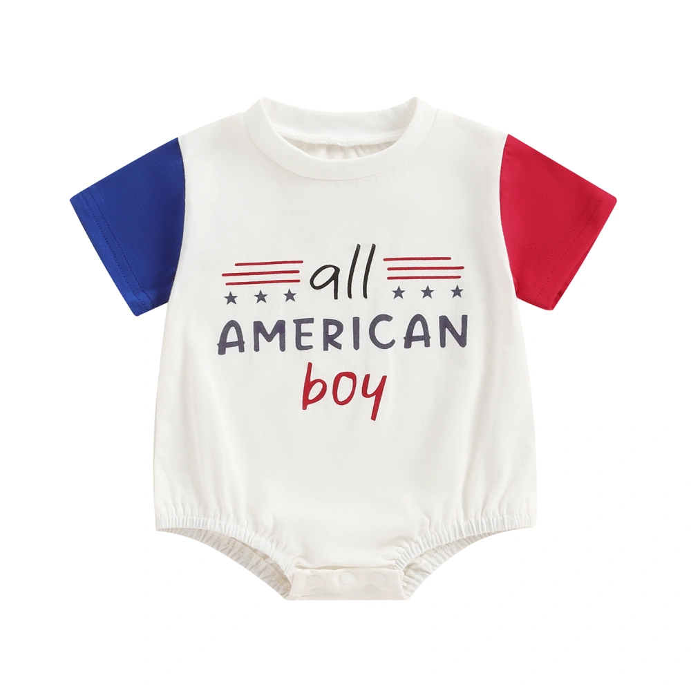 Baby Boy 4th of July Romper Casual Letter Print Short Sleeve Jumpsuit 