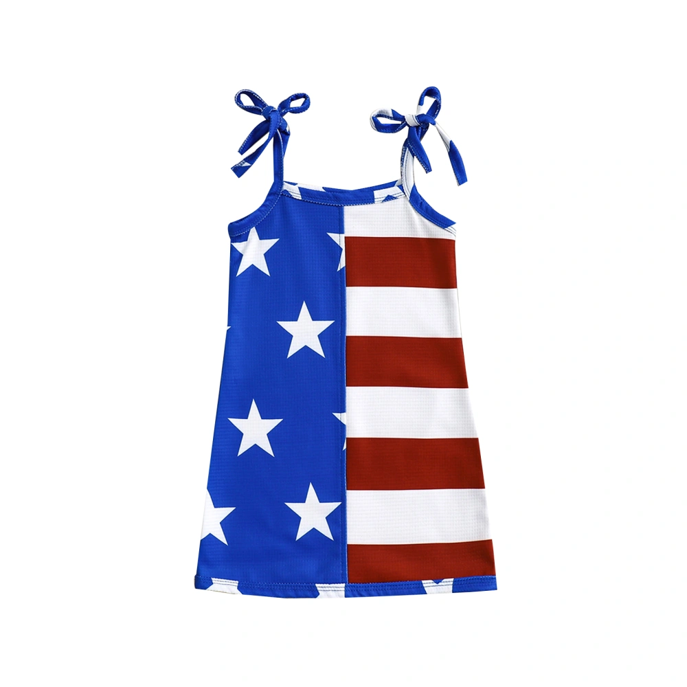 Girls Summer Dress 4th of July Star Stripe Print Sleeveless Dress