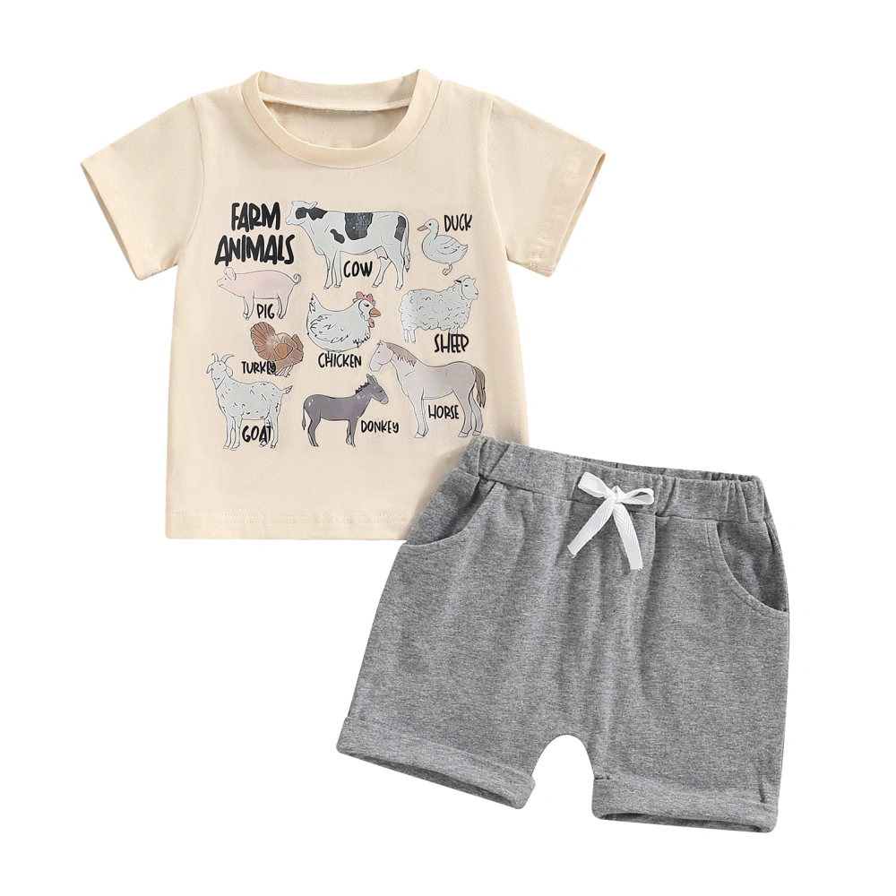 Baby Boys Summer Outfits Animal Print T-Shirt and Elastic Shorts Set