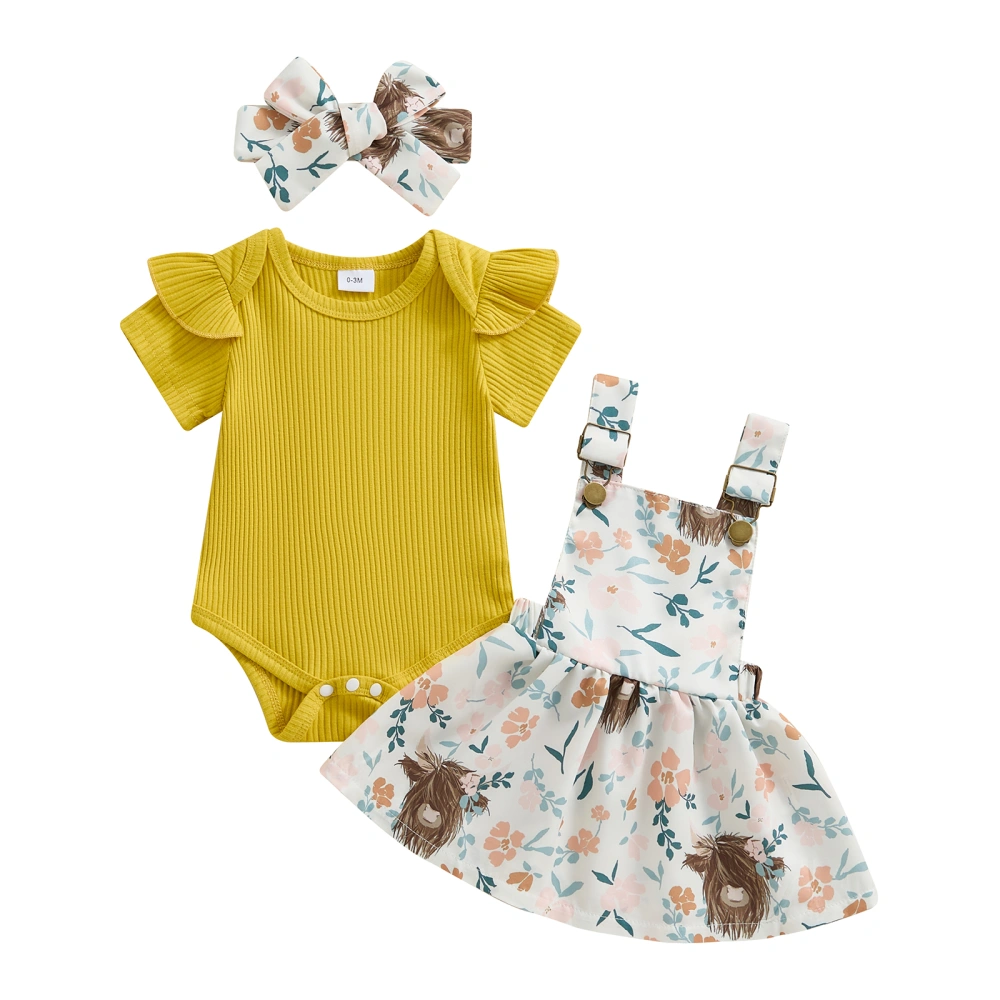 Baby Summer Outfits Solid Color Rompers Suspender Skirts Headband