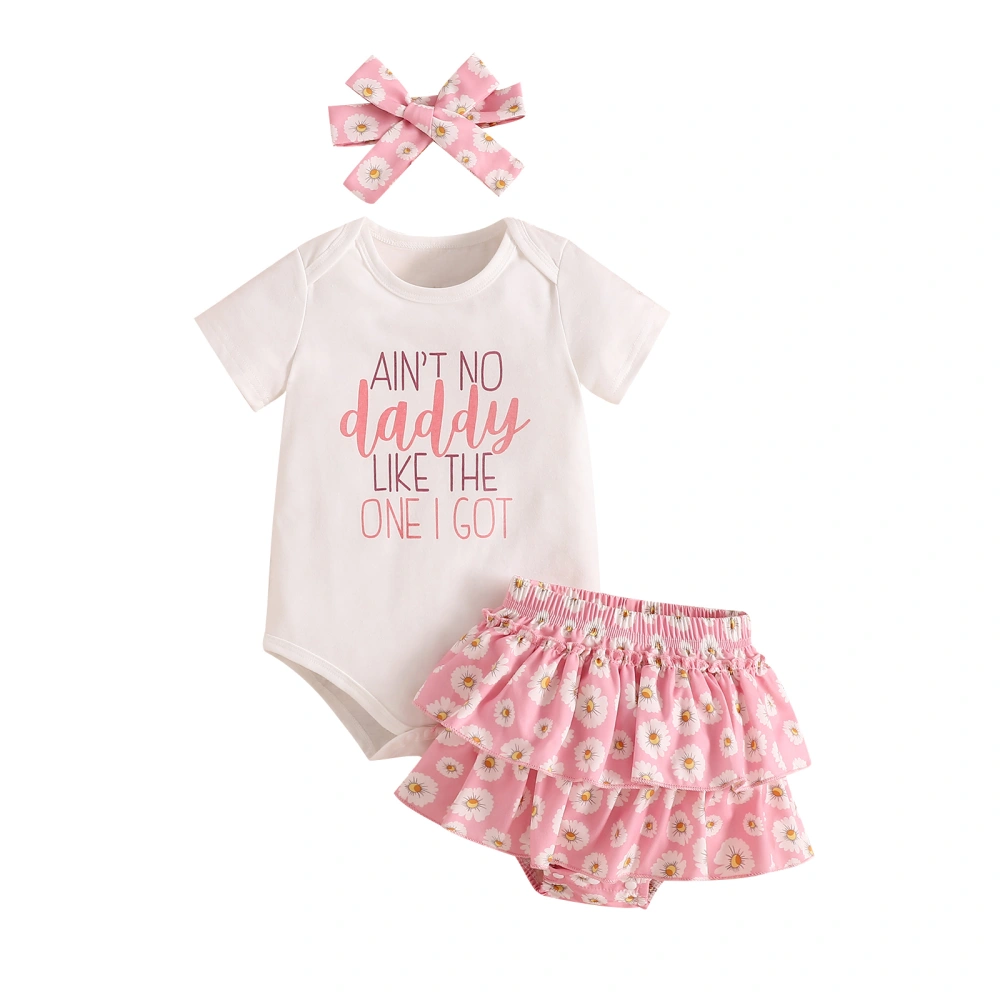 Baby Girls Outfit Letter Print Romper and Floral Skirt Shorts Headband