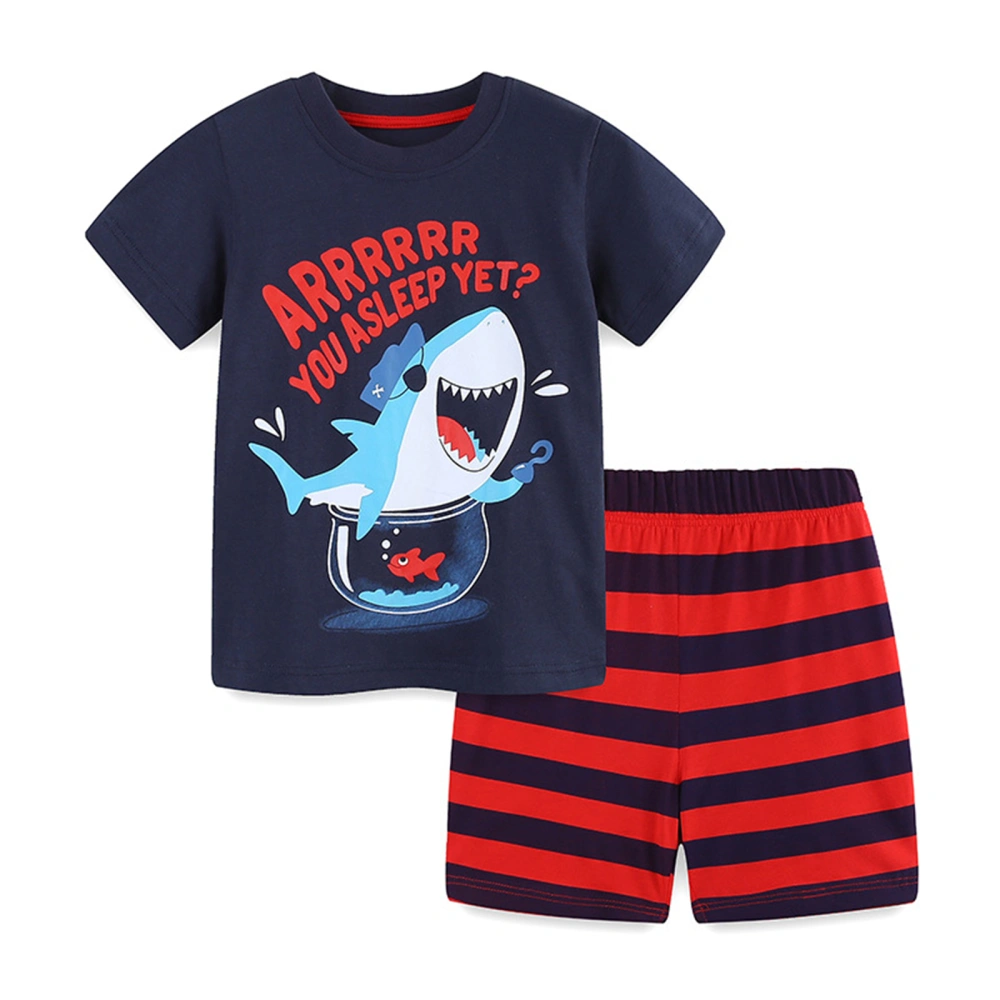 Boy Summer Outfit Letter Shark Print Short Sleeve Tops Stripe Shorts