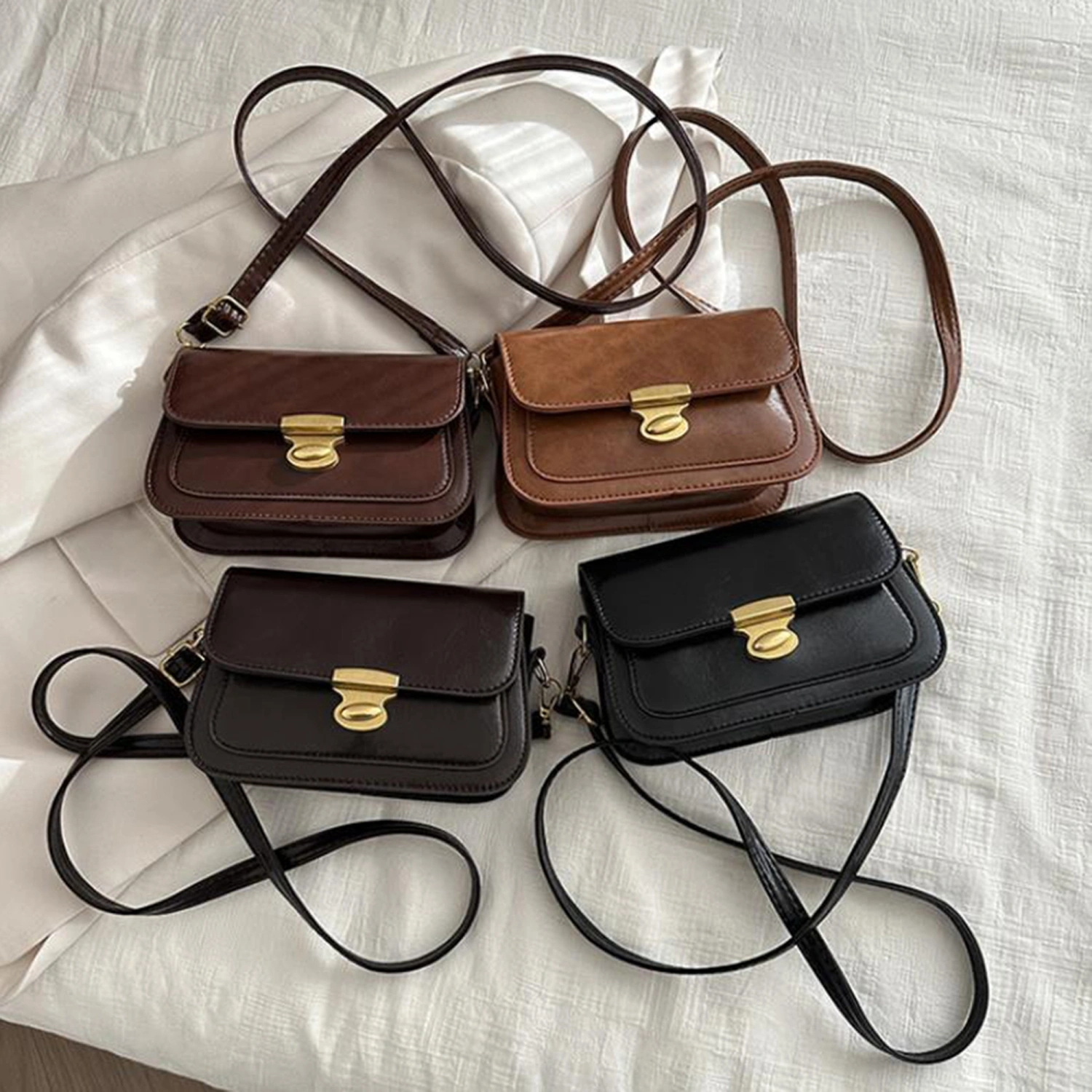 Women PU Crossbody Bag Detachable Shoulder Strap Square Shoulder Bag