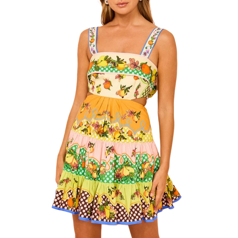 Women's Summer Cami Dress Cartoon Fruit Print Mini Skater Dress