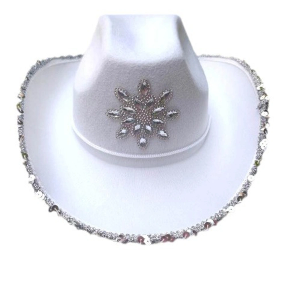 Women Cowboy Hat, Wide Brim Rhinestone Sequins Western Large Cap