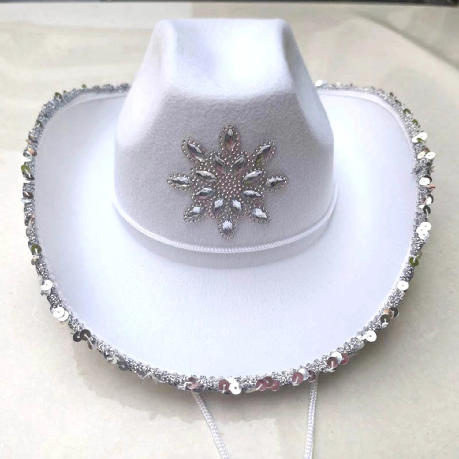 Women Cowboy Hat, Wide Brim Rhinestone Sequins Western Large Cap