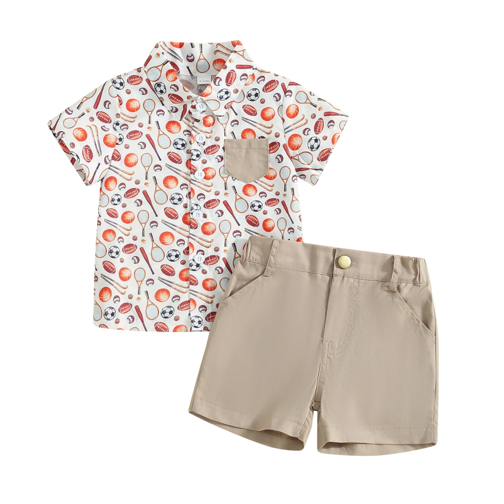 Toddler Boys Gentleman Outfits Ball Print Buttons Shirts and Shorts