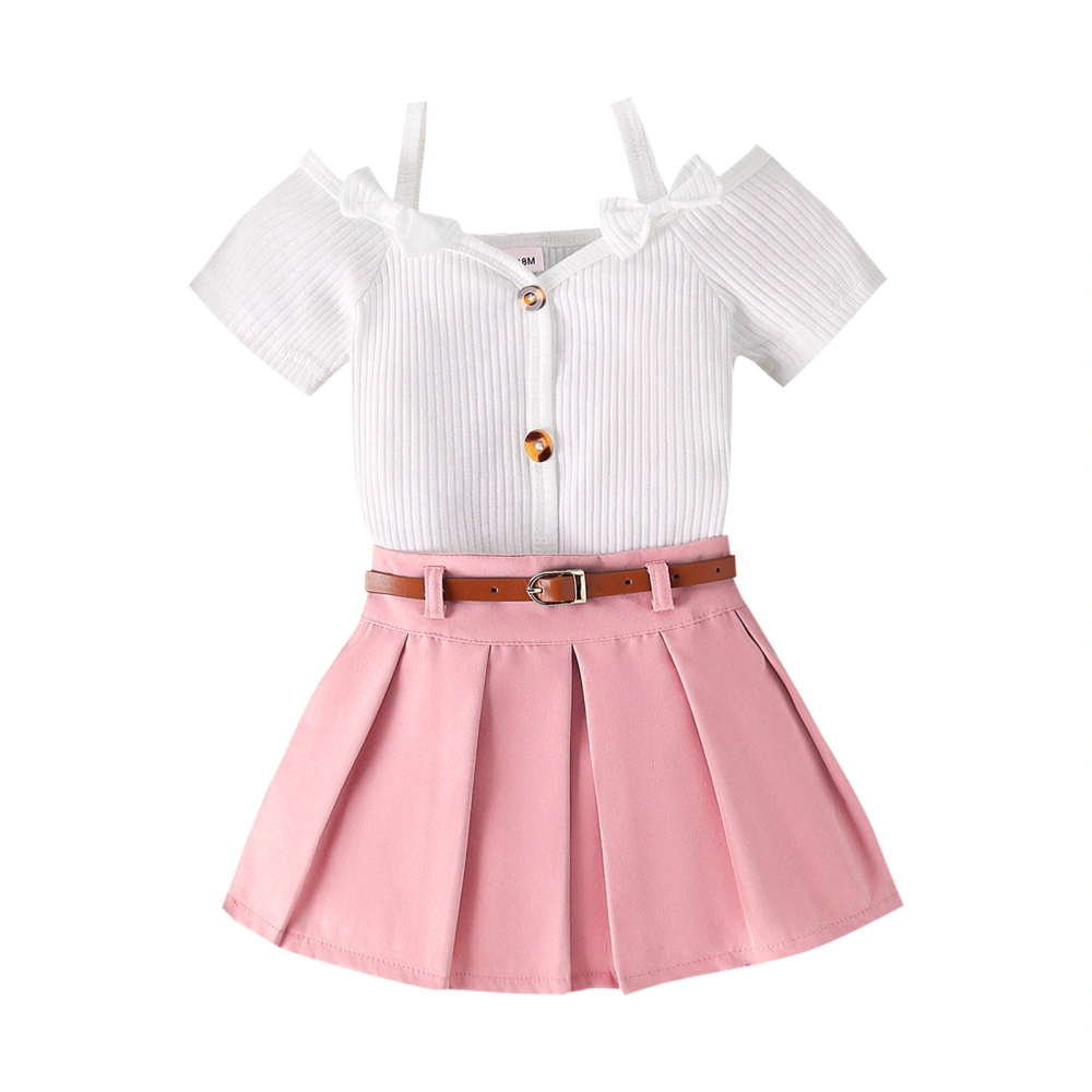 Toddler Girls Summer Outfits Off Shoulder Strap Tops + Pleated Skirt