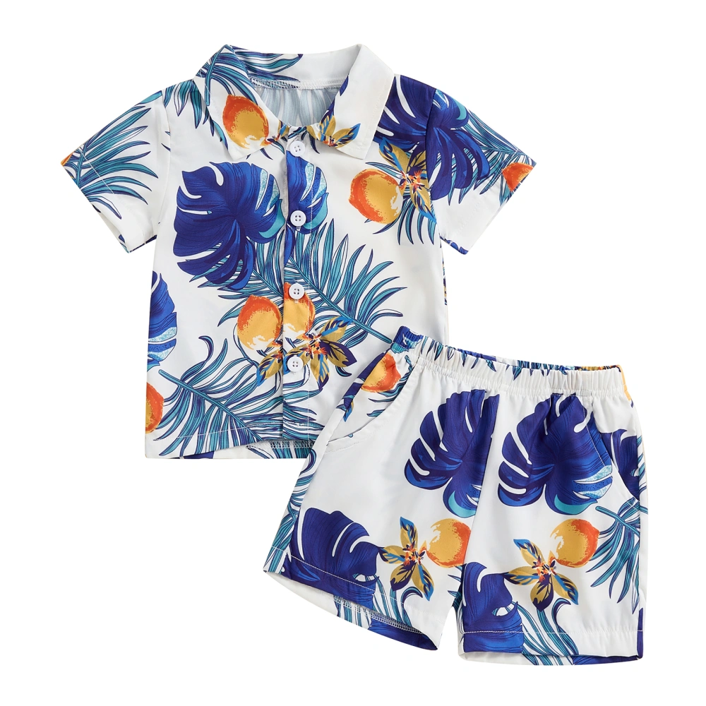 Toddler Boy Shorts Set Tropical Print Tops Solid Color Shorts Outfit