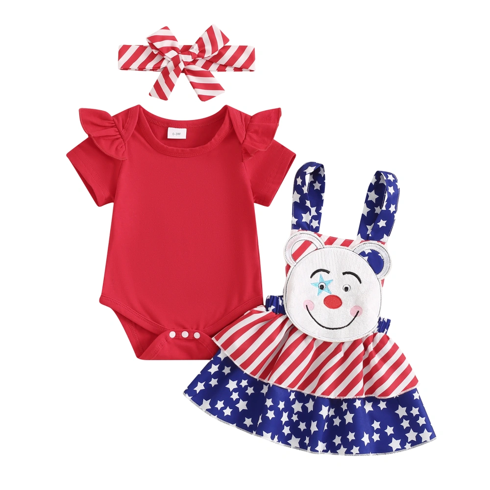 Baby Girls 4th of July Outfit Rompers and Suspender Skirt Headband