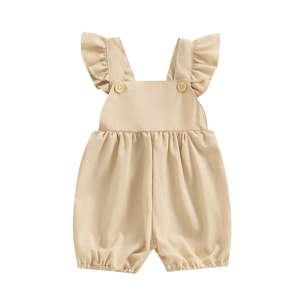 Infant Baby Girl Overalls Solid Flying Sleeves Square Neck Bodysuit