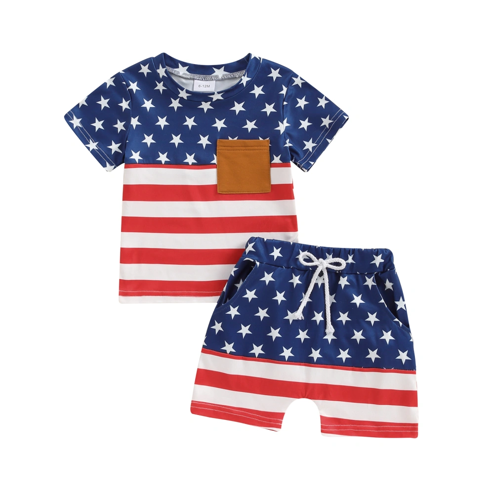 Boy 4th of July Outfit Stripe Star Print Short Sleeve T-Shirt Shorts