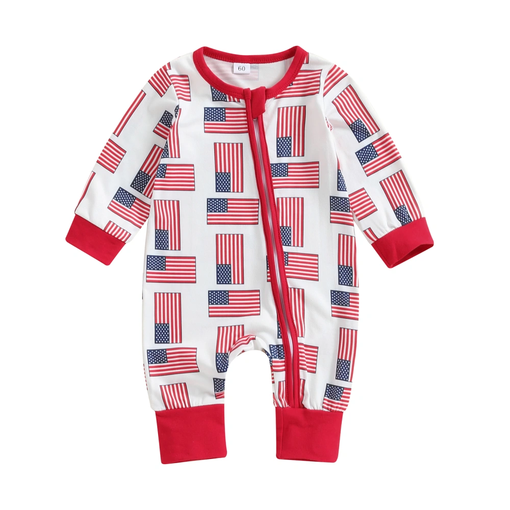 Baby Boys Romper Long Sleeve Crew Neck Flag Print Casual Jumpsuit