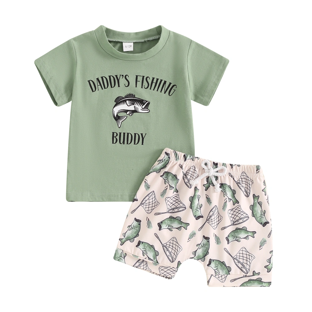 Baby Boys Summer Outfits Letter Print T-Shirt and Fish Print Shorts