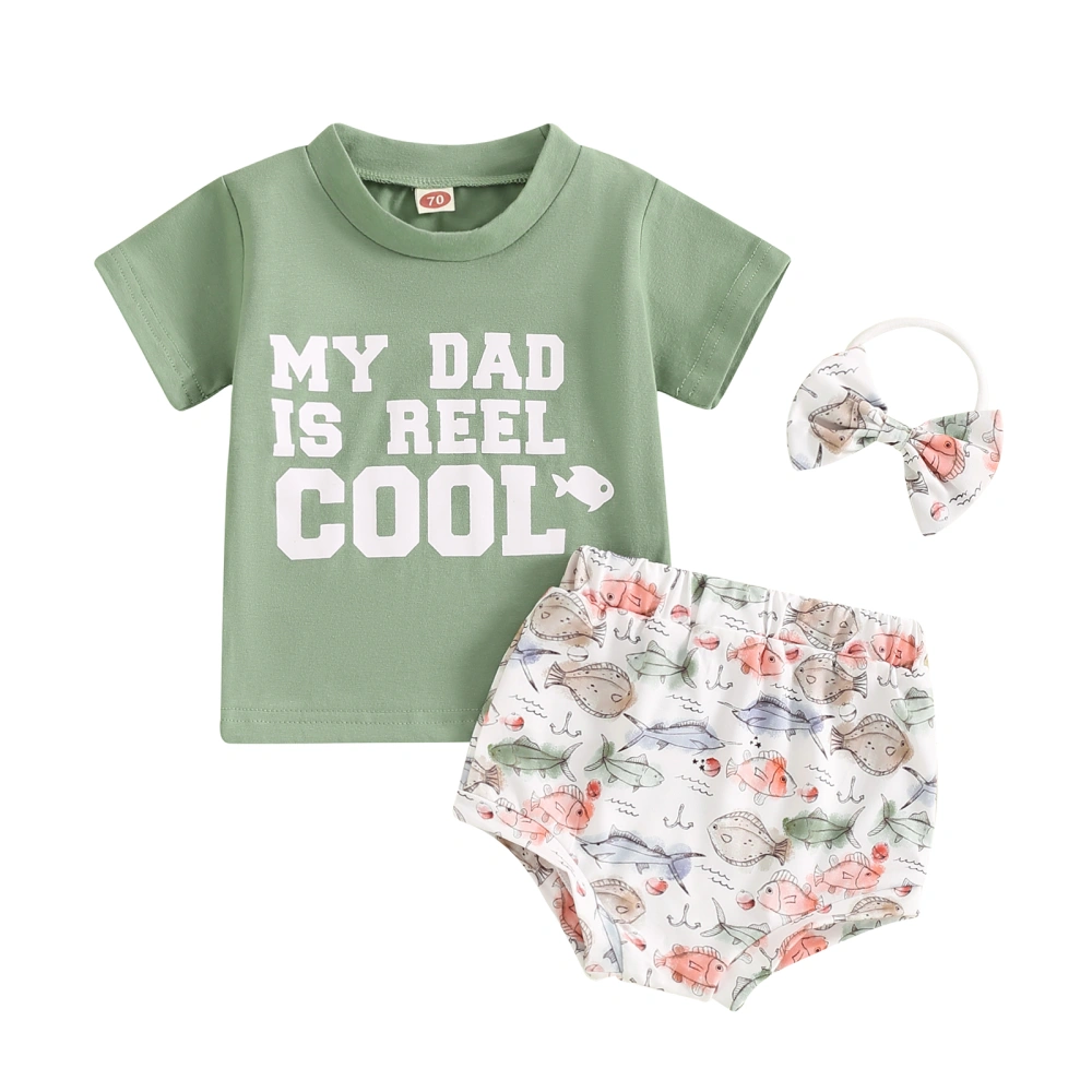 Baby Summer Outfits Letter Print T-Shirts Fish Print Shorts Headband