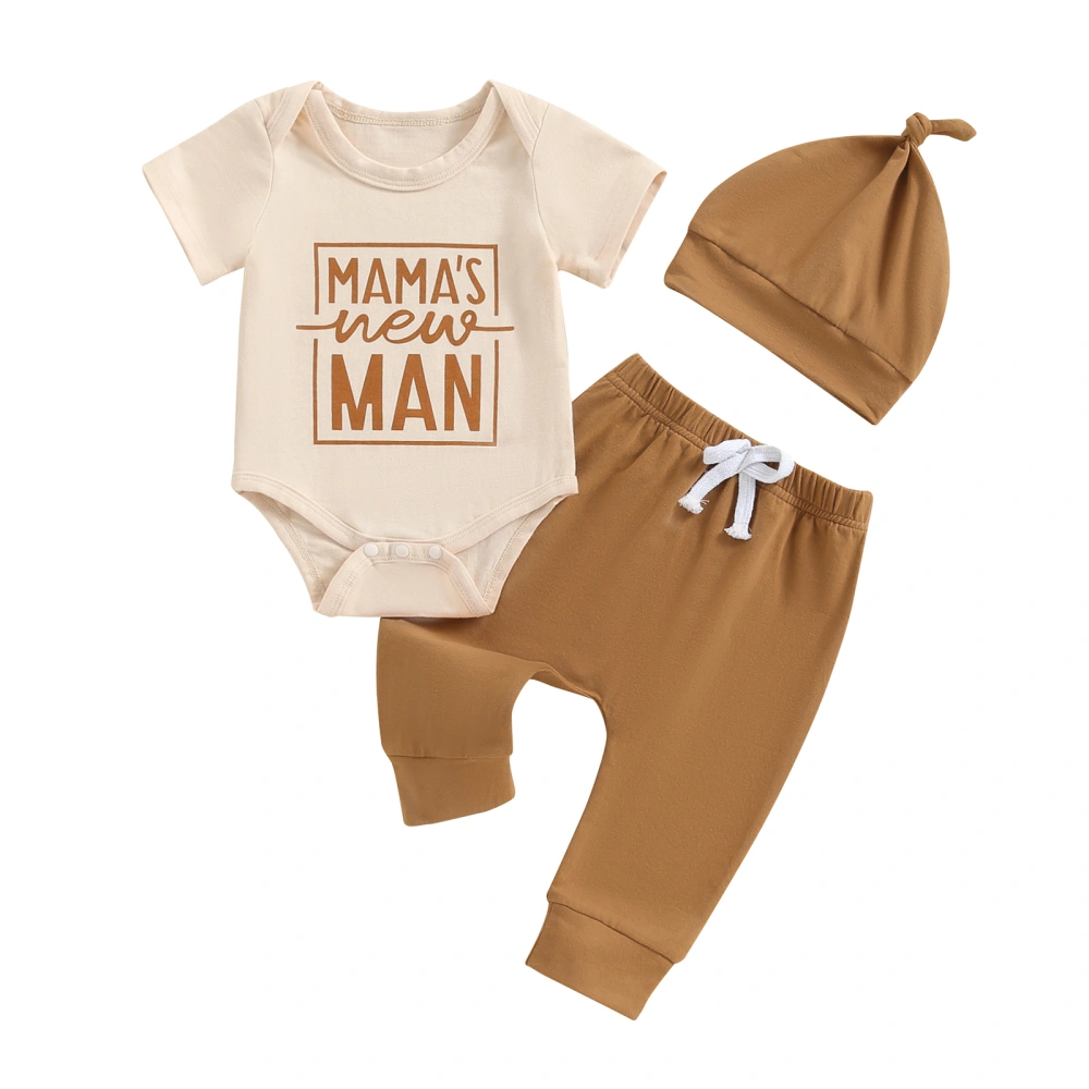 Baby Boy Summer Outfit Letter Print Romper and Pants Beanies Hat Set