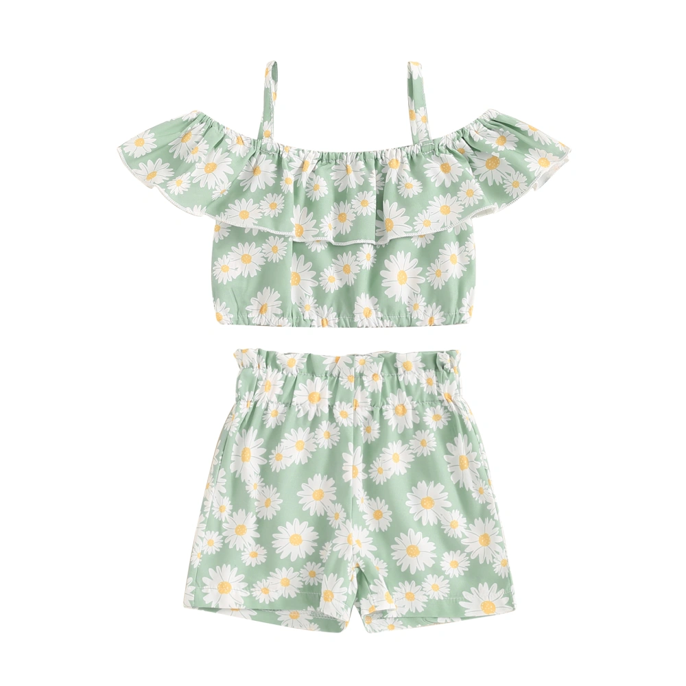 Girls Shorts Sets Short Sleeve Off Shoulder Daisy Print Tops Shorts