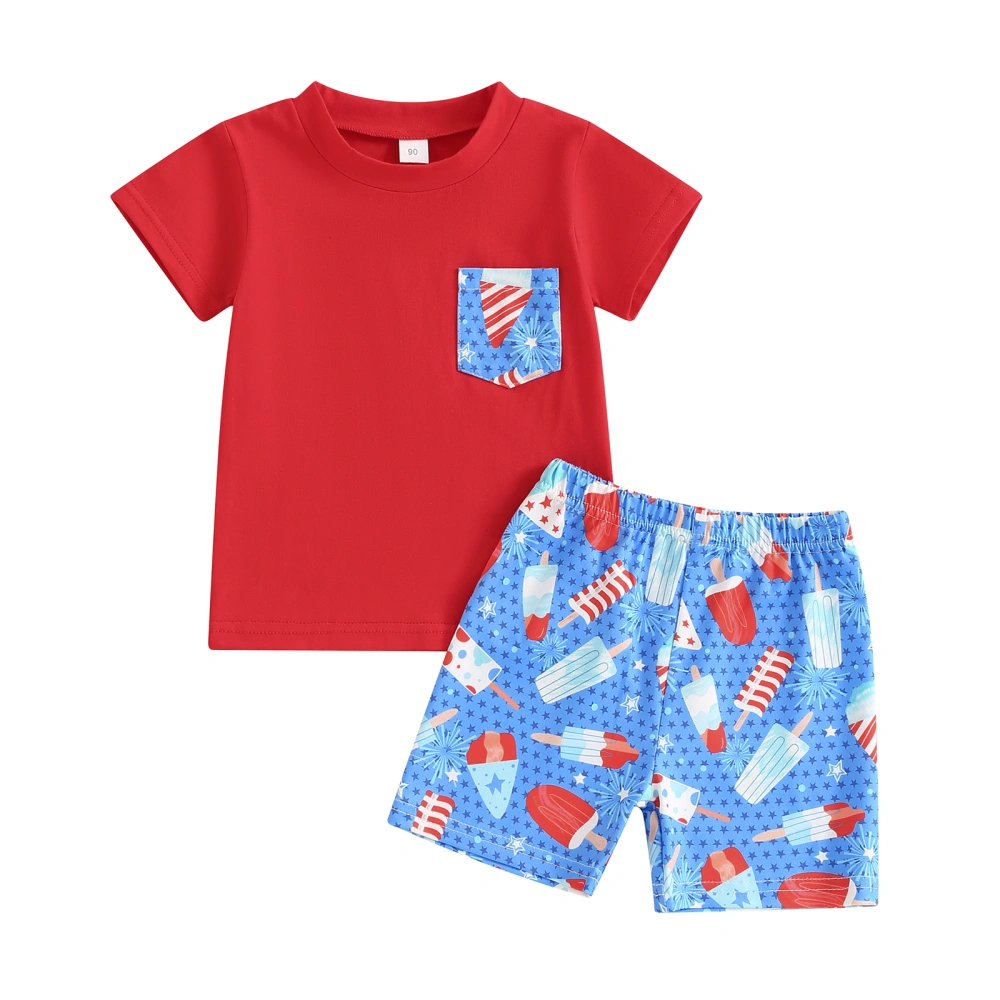 Boys Shorts Set, Short Sleeve T-shirt with Popsicle Print Shorts