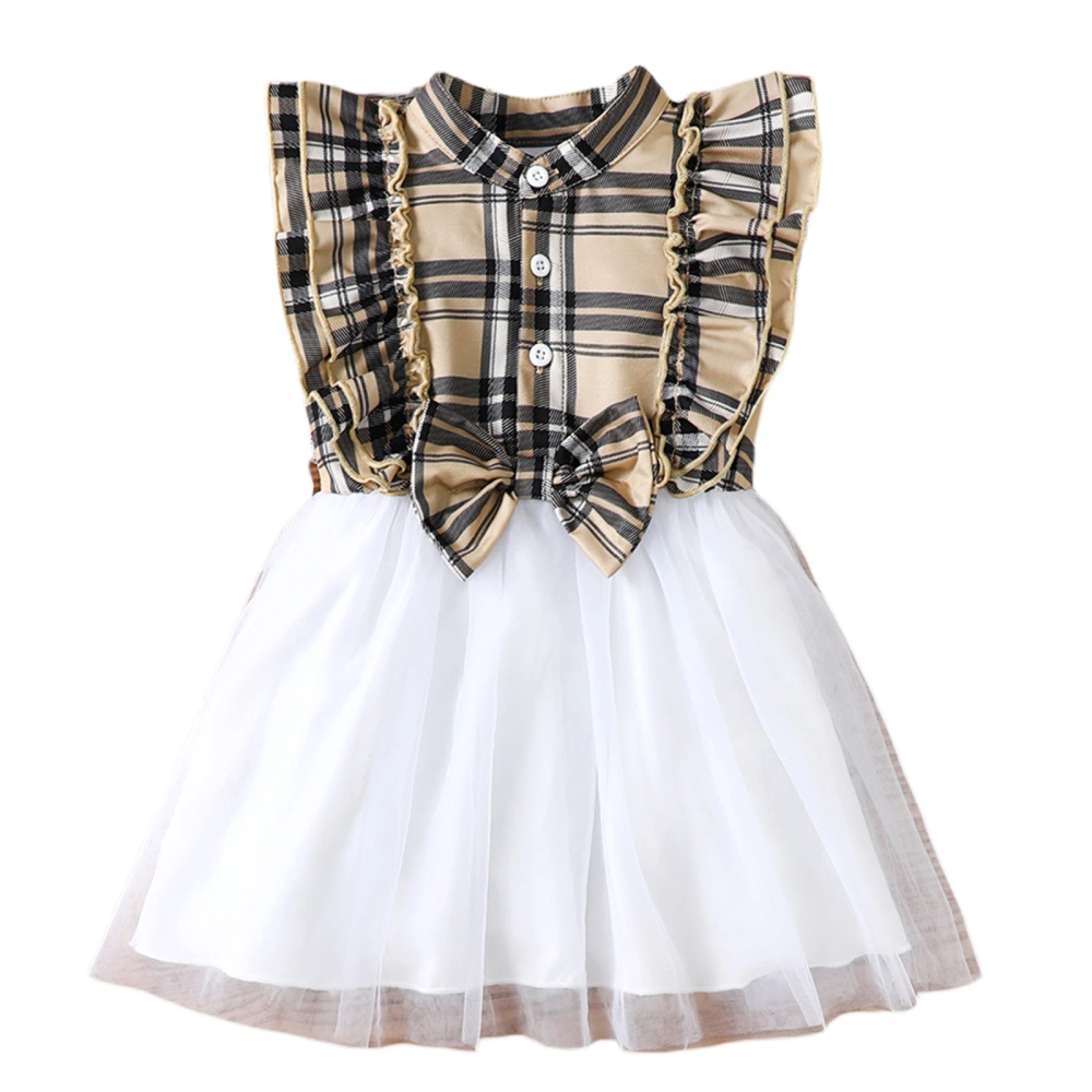 Toddler Girls Summer Tulle Dress Plaid Print Ruffles A-Line Dress