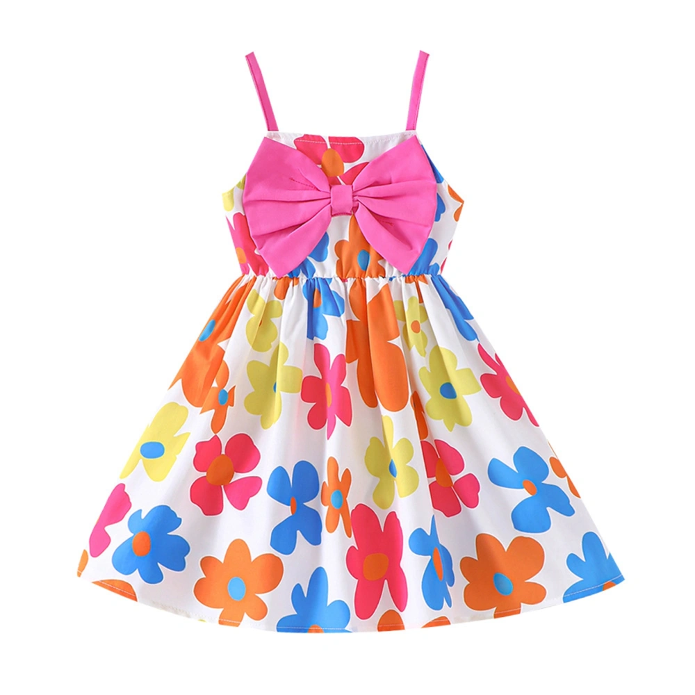 Girl Big Bow Dress Floral Print Spaghetti Strap A-Line Dress