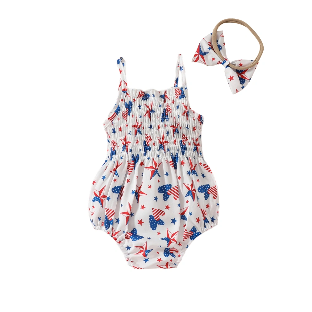 Baby Girls 4th of July Outfits Sleeveless Romper + Bow Headband Set