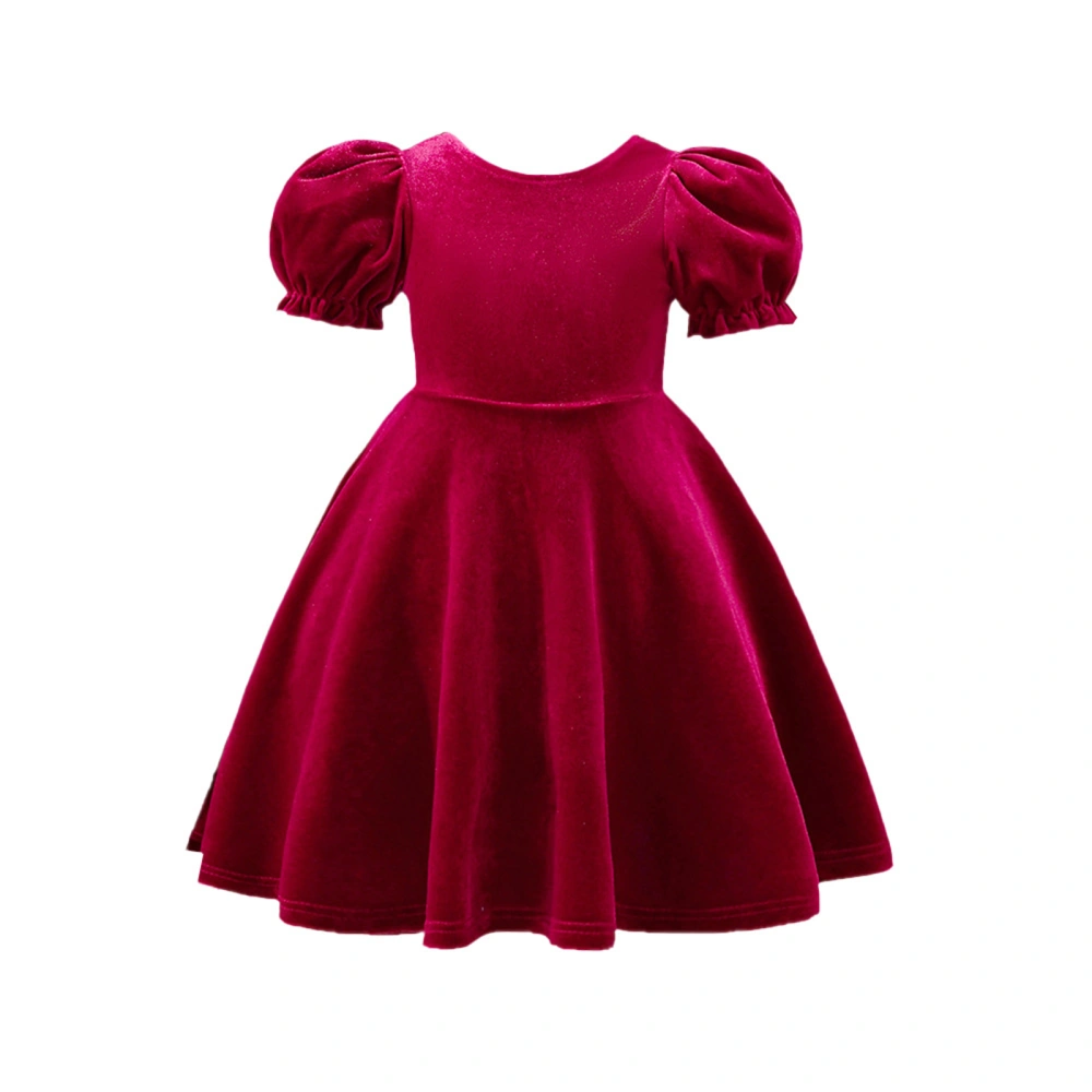 Girl’s Princess Dress, Puff Sleeve Hollowed Bow Velvet A-line Dress