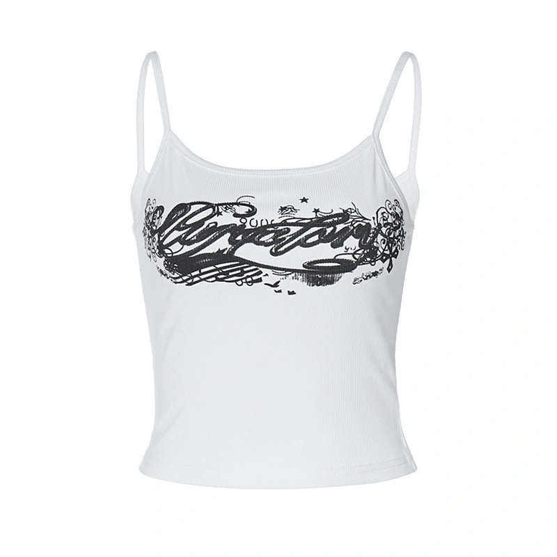 Women Crop Camisoles Letter Print Spaghetti Strap Tank Tops Streetwear