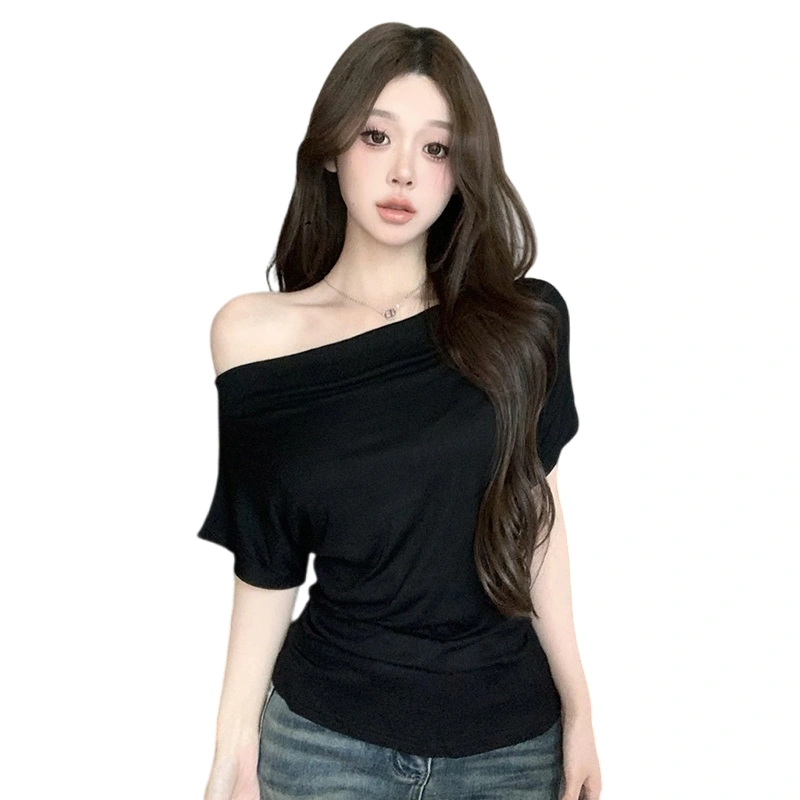 Women T-shirt, Elegant Short Sleeve Off-shoulder Solid Summer Tops