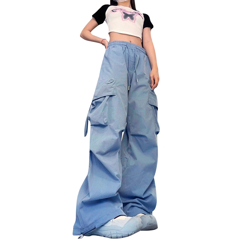 Women Cargo Pants, Elastic Waist Solid Loose Trousers with Pockets