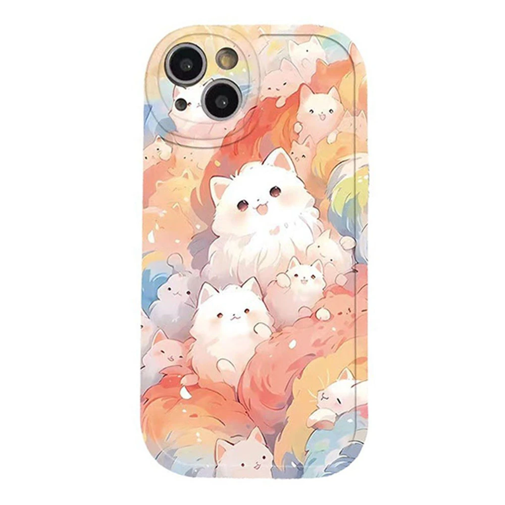 Phone Case Cartoon Cat Print Protective Phone Cover for iPhone 11-15 Series