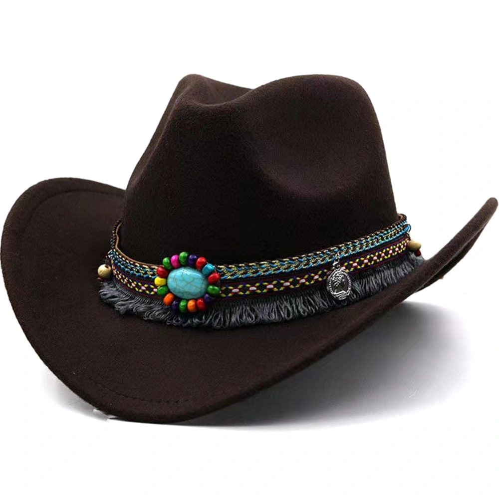 Women Men Western Hats Wide Brim Ethnic Style Belt Cowgirl Hat