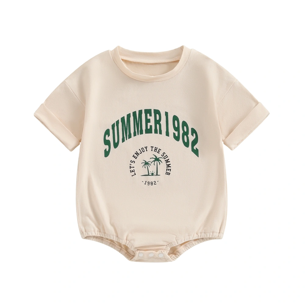 Baby Girls Boys Romper Letter Print Round Neck Short Sleeve Jumpsuits