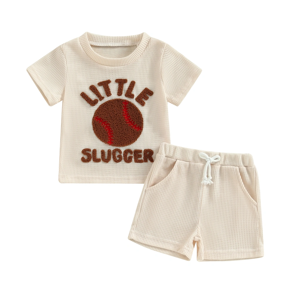 Baby Boys Shorts Set, Short Sleeve Embroidery Baseball T-shirt Shorts