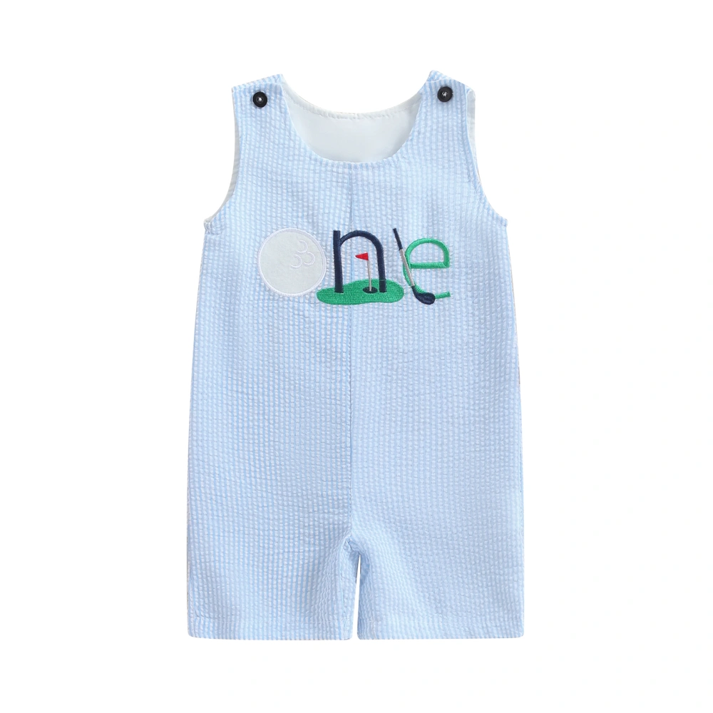 Baby Boy Tank Romper Golf Embroidery Round Neck Stripe Jumpsuit