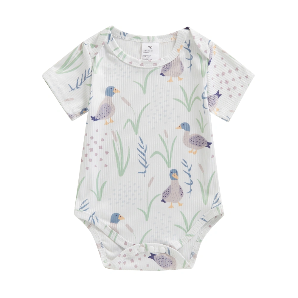 Baby Girls Summer Jumpsuit Duck Floral Print Short Sleeve Romper