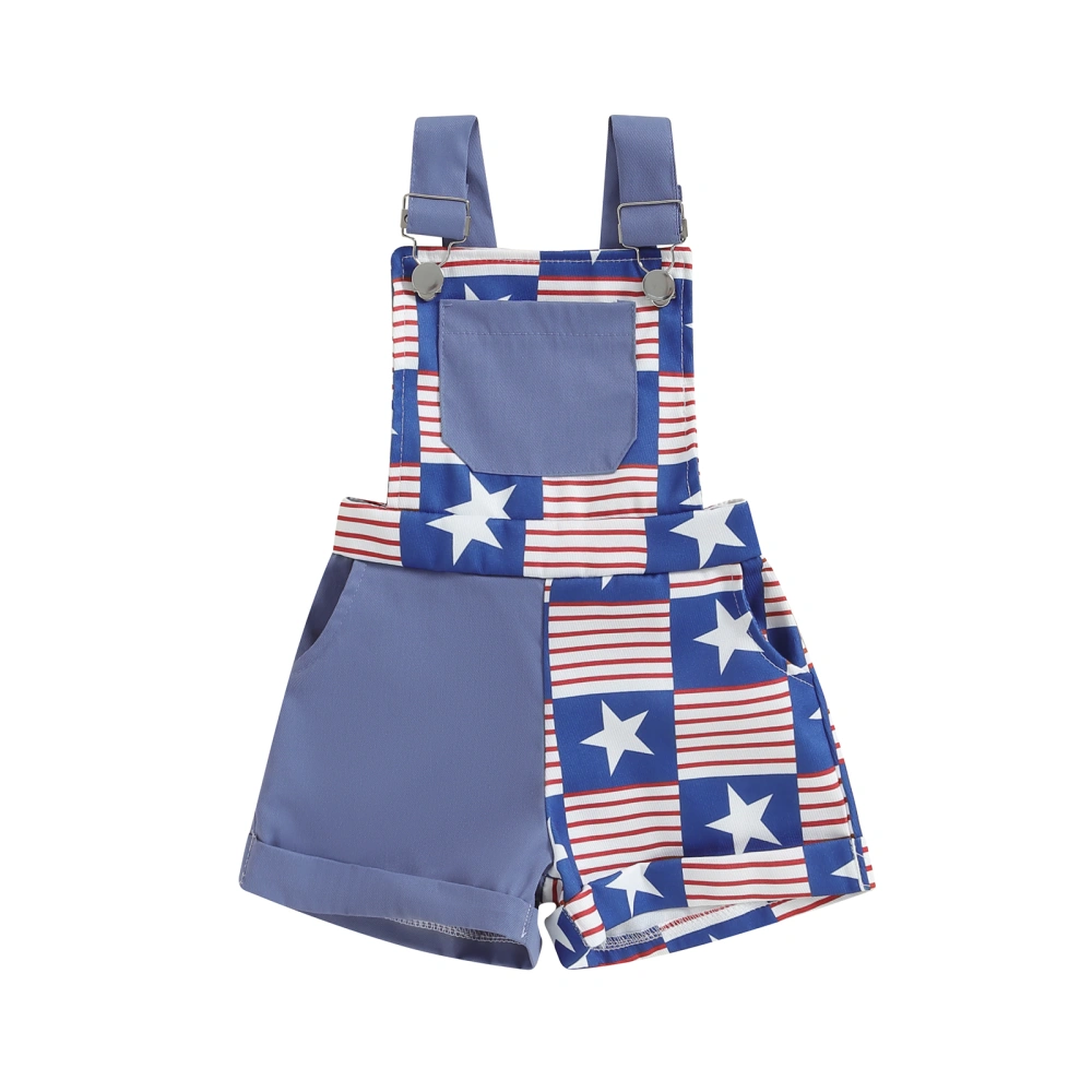 Kids American Flag Overalls Patriotic Short Adjustable Straps Jumpsuit