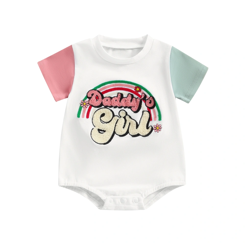 Baby Girls Romper, Short Sleeve Embroidery Letters Rainbow Bodysuit