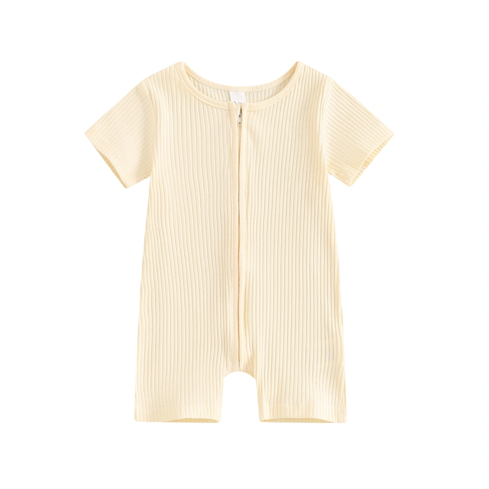 Baby Boys Girls Jumpsuits Short Sleeve Full Zip Ribbed Rompers