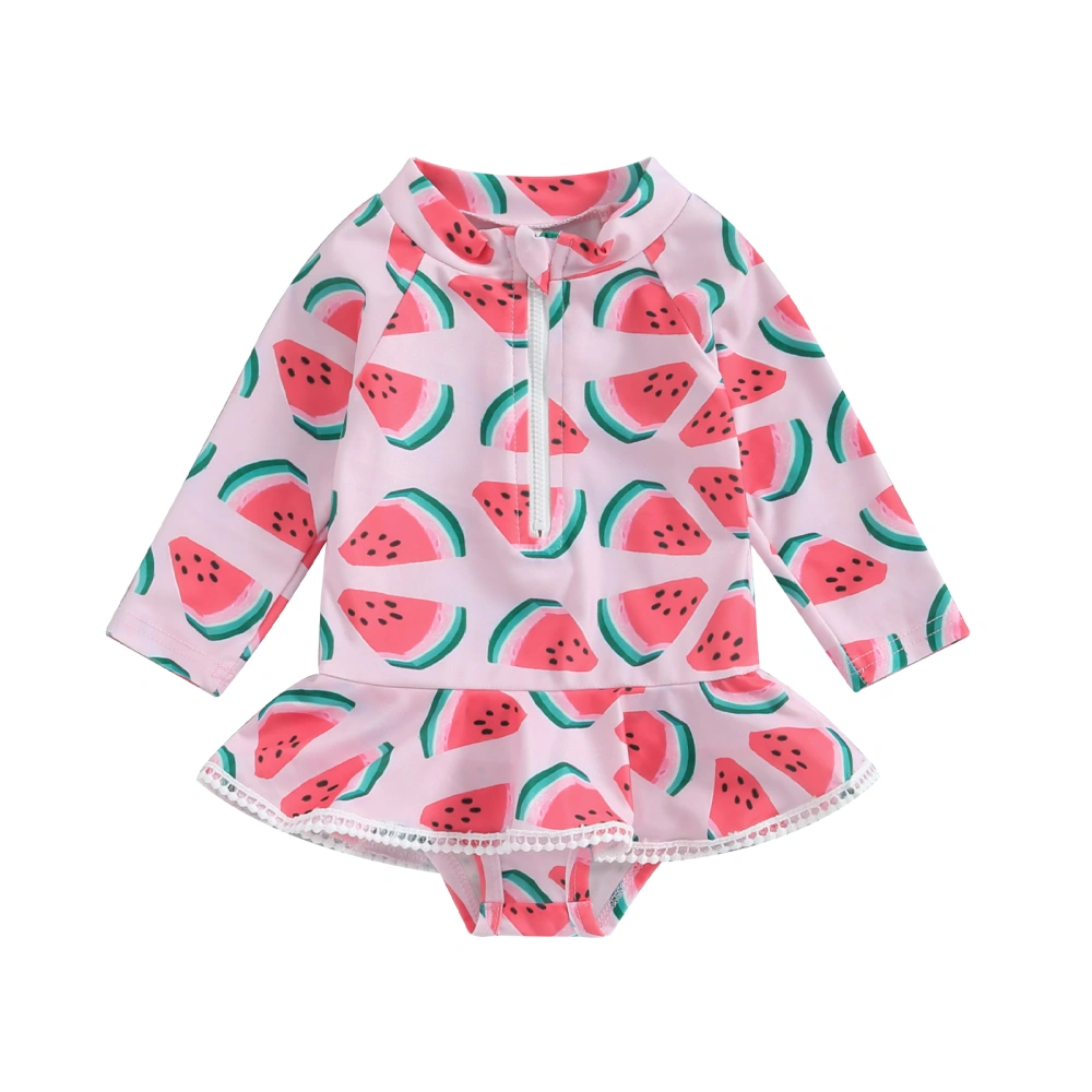 Baby Girl Rash Guard Swimsuits Watermelon Print Zipper Swimwear